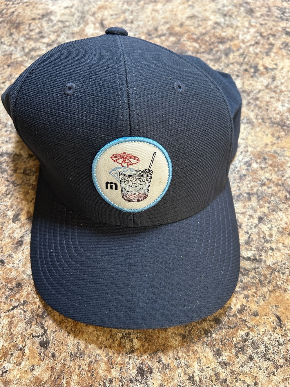 Travis Mathew Navy Blue Snapback Hat with Drink Patch